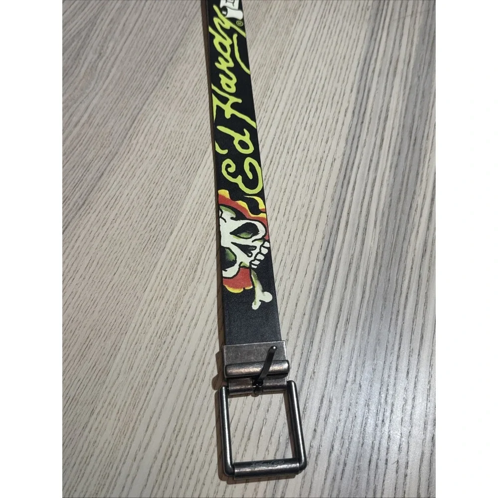 Ed Hardy Men Reversible Belt 42 Black Tattoo Skull Live to Ride Bonded Leather